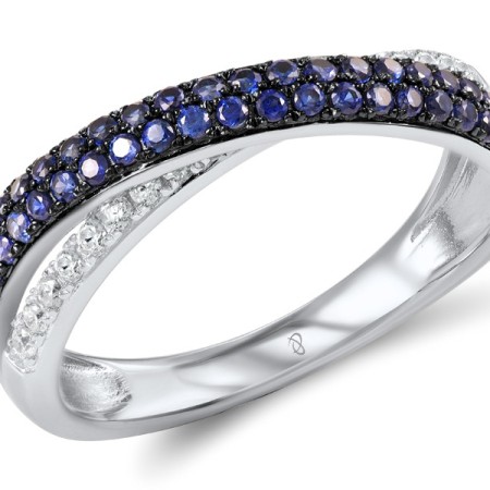 Sterling Silver w/ Black White Plating Ring Blue Nano Cubic Zirconia,White Cubic Zirconia (R307196BZZSK925) - US 5.5