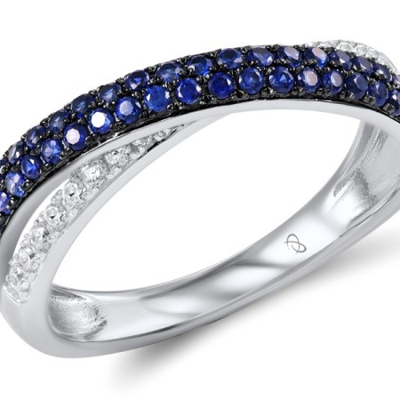 Sterling Silver w/ Black White Plating Ring Created Sapphire,White Cubic Zirconia (R307196CRSZSK925)