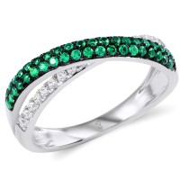 Sterling Silver w/ Black White Plating Ring Green Spinel,White Cubic Zirconia (R307196GSZSK925) - US 5.5