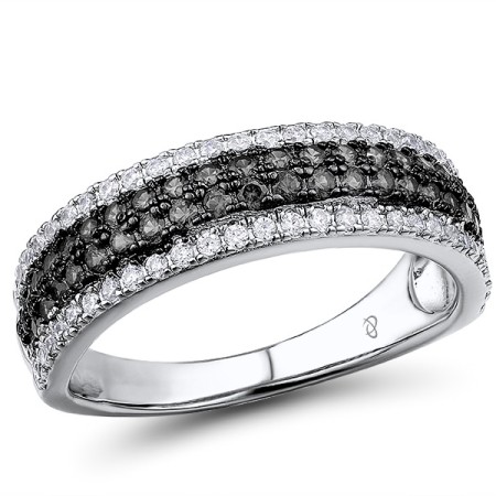 Sterling Silver w/ Black White Plating Ring Black spinel,White Cubic Zirconia (R307197BSNZSK925) - US 5.5