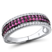 Sterling Silver w/ Black White Plating Ring Created Ruby,White Cubic Zirconia (R307197CRZSK925) - US 6