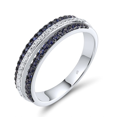 Sterling Silver w/ Black White Plating Ring Created Sapphire,White Cubic Zirconia (R307200CRSZSK925)