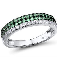 Sterling Silver w/ Black White Plating Ring Green Spinel,White Cubic Zirconia (R307202GSZSK925) - US 5.5