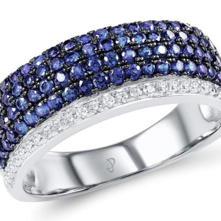 Sterling Silver w/ Black White Plating Ring Blue Nano Cubic Zirconia,White Cubic Zirconia (R307204BZZSK925) - US 5.5