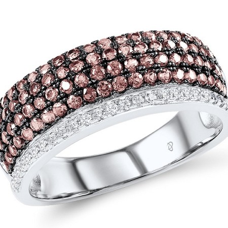 Sterling Silver w/ Black White Plating Ring Chocolate CZ,White Cubic Zirconia (R307204CHWZSK925) - US 5.5