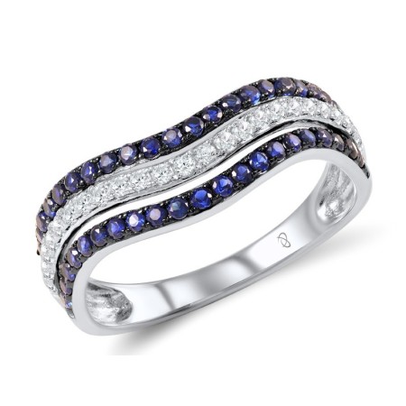 Sterling Silver w/ Black White Plating Ring Created Sapphire,White Cubic Zirconia (R307207CRSZSK925) - US 6.5