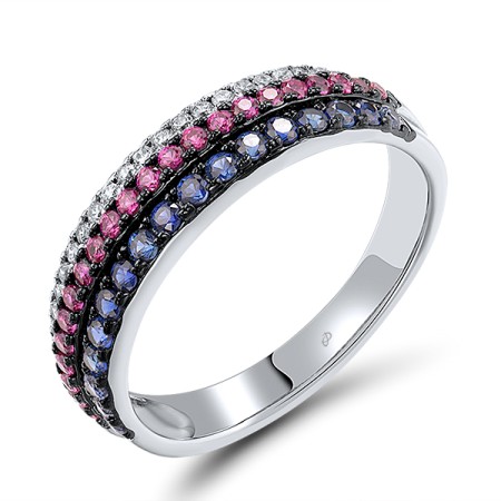 Sterling Silver w/ Black White Plating Ring Created Ruby,Created Sapphire,White Cubic Zirconia (R307208CUSZSK925)