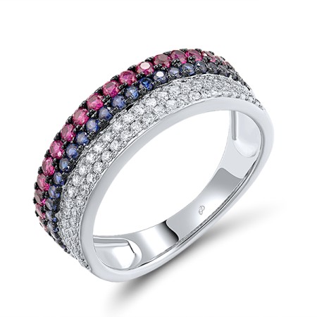 Sterling Silver w/ Black White Plating Ring Created Ruby,Created Sapphire,White Cubic Zirconia (R307210CUSZSK925) - US 6.5