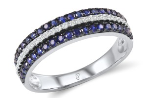 Sterling Silver w/ Black White Plating Ring Blue Nano Cubic Zirconia,White Cubic Zirconia (R307212BZZSK925) - US 5.5