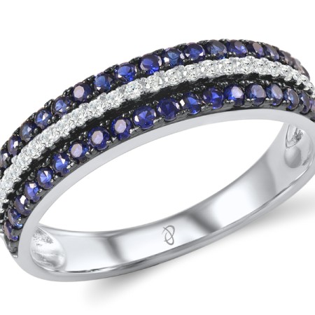 Sterling Silver w/ Black White Plating Ring Blue Nano Cubic Zirconia,White Cubic Zirconia (R307212BZZSK925) - US 5.5