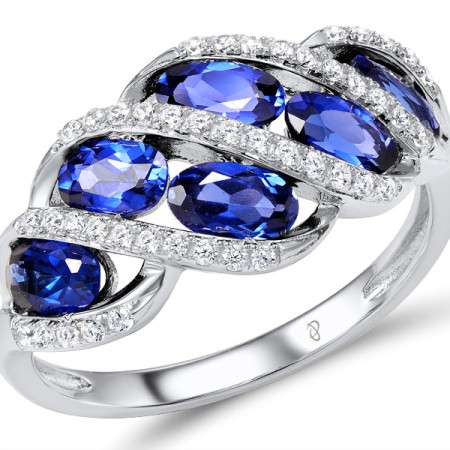 Sterling Silver Ring White Cubic Zirconia,Blue Nano Cubic Zirconia (R307279BZZSL925) - US 6