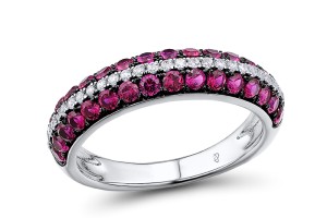 Sterling Silver w/ Black White Plating Ring Created Ruby,White Cubic Zirconia (R307280CRZSK925) - US 5.5