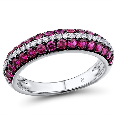 Sterling Silver w/ Black White Plating Ring Created Ruby,White Cubic Zirconia (R307280CRZSK925) - US 5.5