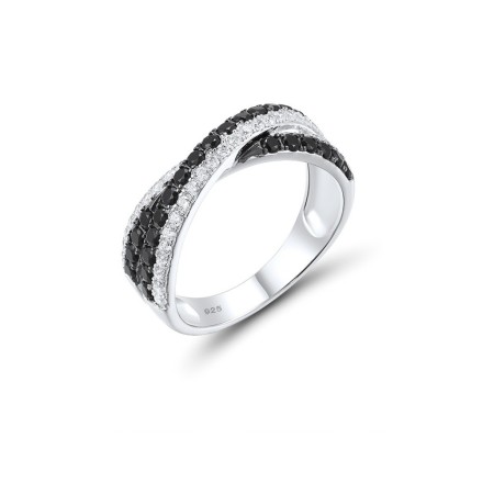 Sterling Silver w/ Black White Plating Ring Black spinel,White Cubic Zirconia (R307281BSNZSK925) - US 7