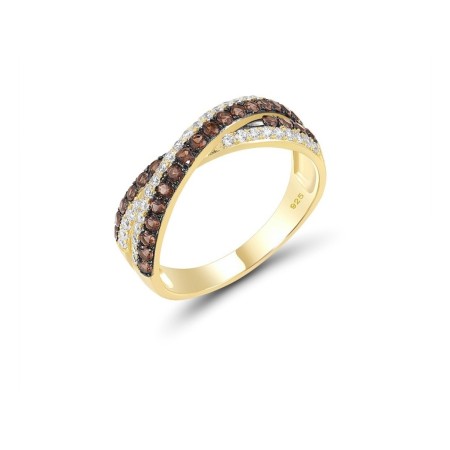 Sterling Silver w/ Yellow Black Plating Ring Nano Brown Spinel,White Cubic Zirconia (R307281NBZSC925) - US 6