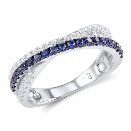 Sterling Silver w/ Black White Plating Ring Created Sapphire,White Cubic Zirconia (R307282CRSZSK925)