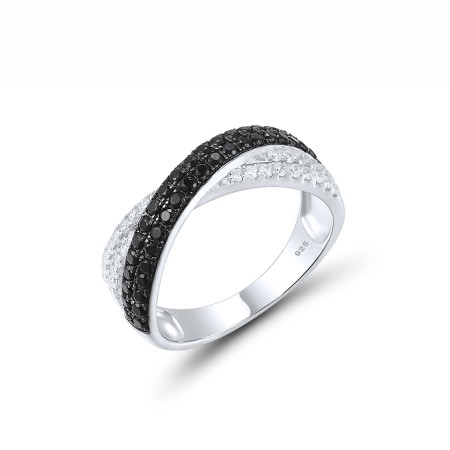 Sterling Silver w/ Black White Plating Ring Black spinel,White Cubic Zirconia (R307283BSNZSK925) - US 6