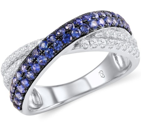 Sterling Silver w/ Black White Plating Ring Created Sapphire,White Cubic Zirconia (R307283CRSZSK925)