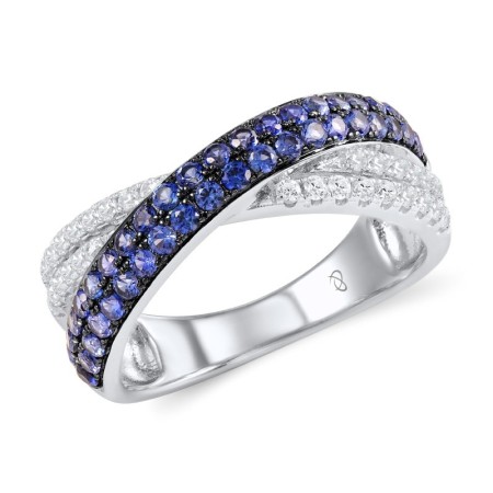 Sterling Silver w/ Black White Plating Ring Created Sapphire,White Cubic Zirconia (R307283CRSZSK925)