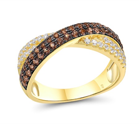 Sterling Silver w/ Yellow Black Plating Ring Nano Brown Spinel,White Cubic Zirconia (R307283NBZSC925) - US 6