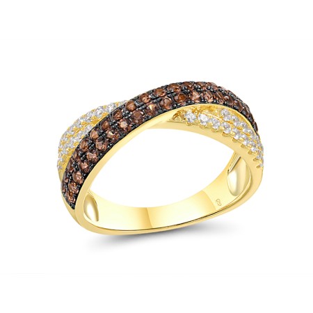 Sterling Silver w/ Yellow Black Plating Ring Nano Brown Spinel,White Cubic Zirconia (R307283NBZSC925) - US 6
