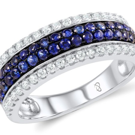 Sterling Silver w/ Black White Plating Ring Created Sapphire,White Cubic Zirconia (R307287CRSZSK925) - US 6.5