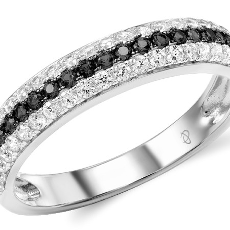 Sterling Silver w/ Black White Plating Ring Black spinel,White Cubic Zirconia (R307288BSNZSK925) - US 5.5
