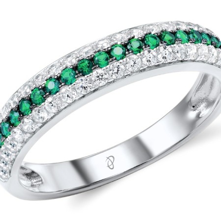 Sterling Silver w/ Black White Plating Ring Green Spinel,White Cubic Zirconia (R307288GSZSK925) - US 5.5