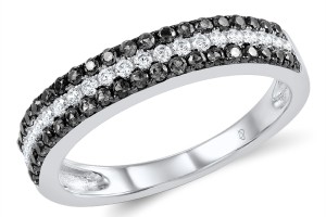 Sterling Silver w/ Black White Plating Ring Black spinel,White Cubic Zirconia (R307289BSNZSK925) - US 5.5