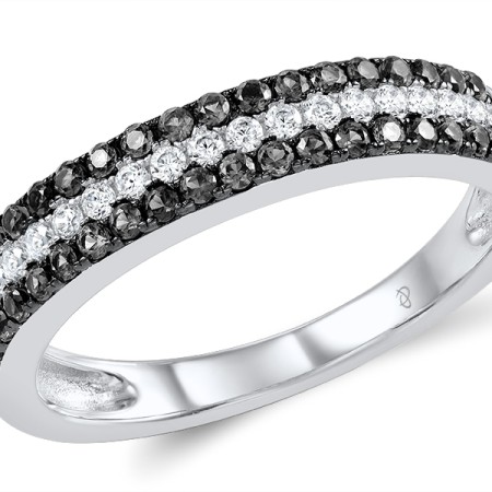 Sterling Silver w/ Black White Plating Ring Black spinel,White Cubic Zirconia (R307289BSNZSK925) - US 5.5