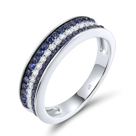 Sterling Silver w/ Black White Plating Ring Created Sapphire,White Cubic Zirconia (R307290CRSZSK925)