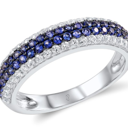 Sterling Silver w/ Black White Plating Ring Blue Nano Cubic Zirconia,White Cubic Zirconia (R307291BZZSK925) - US 5.5