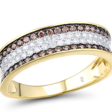 Sterling Silver w/ Yellow Black White Plating Ring Chocolate Cz,White Cubic Zirconia (R307293CHWZSZ925) - US 5.5