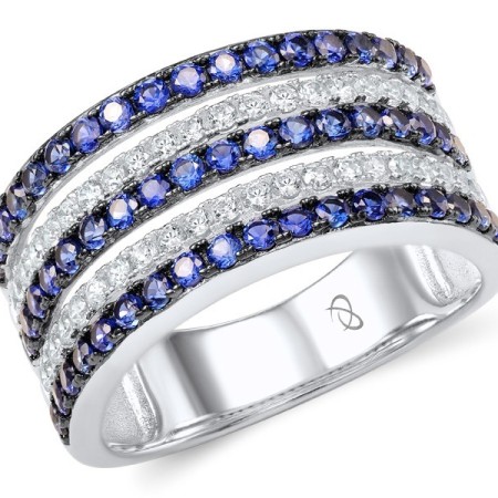 Sterling Silver w/ Black White Plating Ring Created Sapphire,White Cubic Zirconia (R307306CRSZSK925) - US 6.5