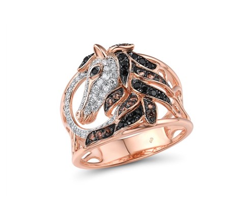 Sterling Silver w/ Rose Black White Plating Ring Black spinel,Nano Brown Spinel,White Cubic Zirconia (R307309SCWZSV925) - US 9