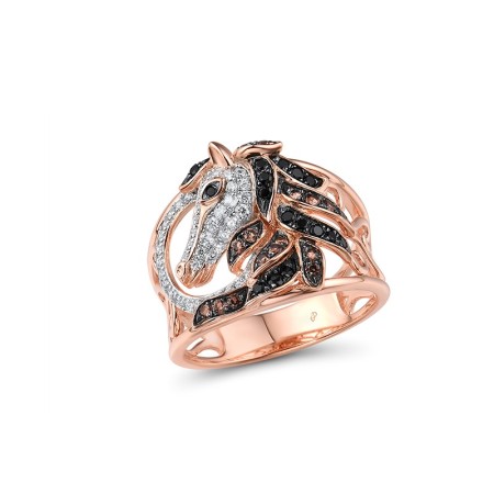 Sterling Silver w/ Rose Black White Plating Ring Black spinel,Nano Brown Spinel,White Cubic Zirconia (R307309SCWZSV925) - US 9