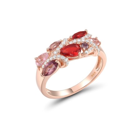 Sterling Silver w/ Rose Plating Ring Pink Glass,Purple Glass,Red Glass,Rhodolite Garnet CZ,White Cubic Zirconia (R307444SMUL2SR925) - US 9