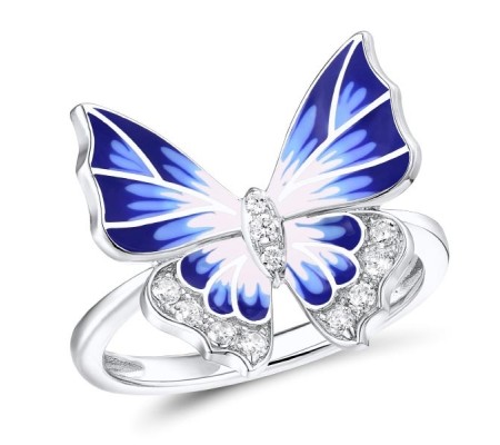 Sterling Silver Ring Enamel,White Cubic Zirconia (R307459ENA1SL925)