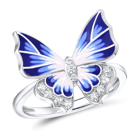 Sterling Silver Ring Enamel,White Cubic Zirconia (R307459ENA1SL925)