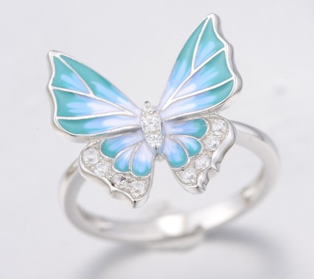 Sterling Silver Ring Enamel,White Cubic Zirconia (R307459ENA3SL925)