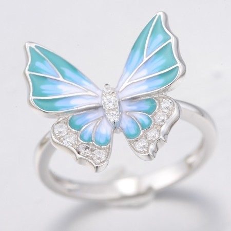 Sterling Silver Ring Enamel,White Cubic Zirconia (R307459ENA3SL925)