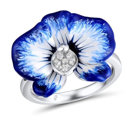 Sterling Silver Ring Enamel,White Cubic Zirconia (R307460ENA1SL925) - US 5.5