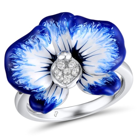 Sterling Silver Ring Enamel,White Cubic Zirconia (R307460ENA1SL925) - US 5.5