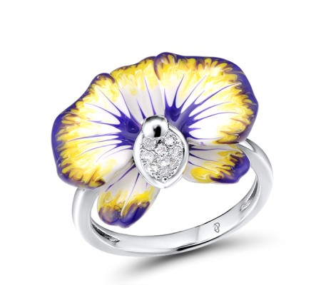 Sterling Silver Ring Enamel,White Cubic Zirconia (R307460ENA3SL925) - US 6