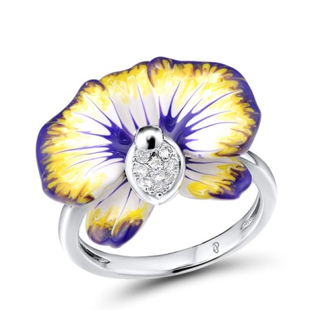 Sterling Silver Ring Enamel,White Cubic Zirconia (R307460ENA3SL925) - US 6