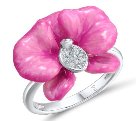 Sterling Silver Ring Enamel,White Cubic Zirconia (R307460ENASL925)