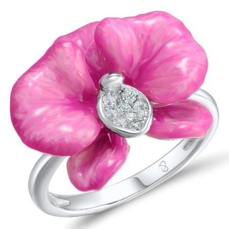 Sterling Silver Ring Enamel,White Cubic Zirconia (R307460ENASL925)