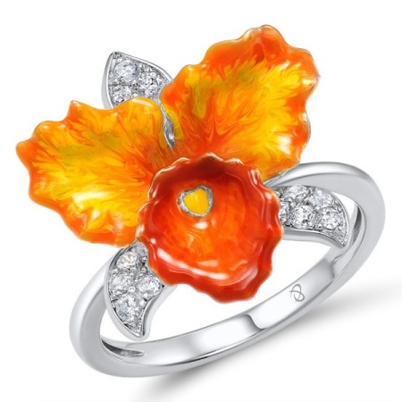 Sterling Silver Ring Enamel,White Cubic Zirconia (R307461ENASL925) - US 6