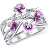 Sterling Silver Ring Enamel,White Cubic Zirconia (R307546ENASL925) - US 6