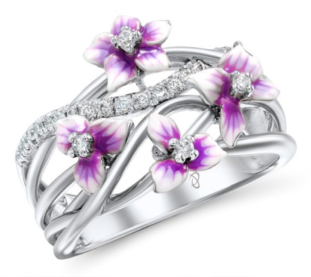 Sterling Silver Ring Enamel,White Cubic Zirconia (R307546ENASL925) - US 6